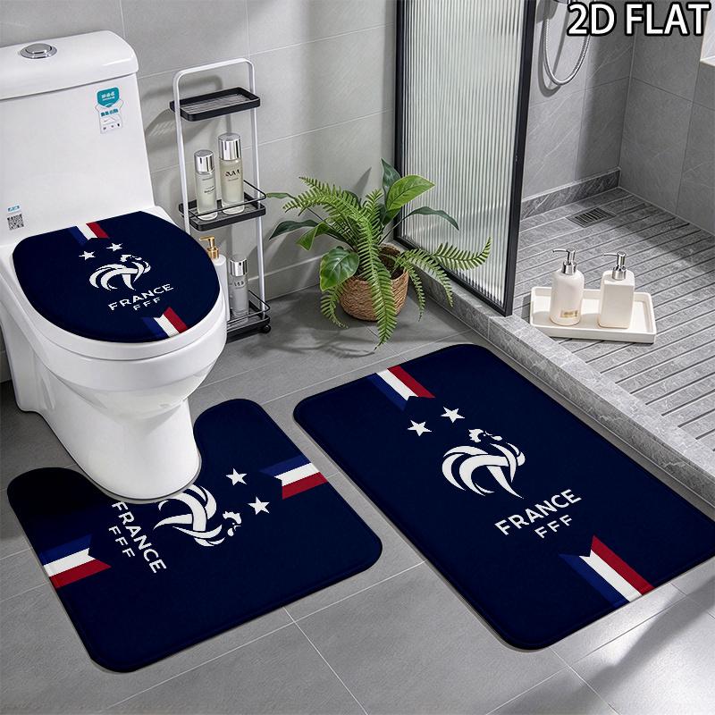 France football logo 3pcs Pattern Flannel Nonslip Absorbent Washable Decorative Bathroom Home Toilet Seat Cover Mat Set