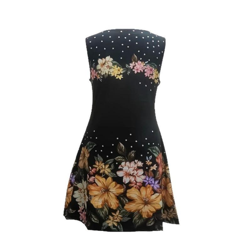 Summer Sleeveless Flower Print Fashion Dress O Neck Loose Casual Simple Floral Elegant A-line Short Party Dresses Sweet Woman Clothing