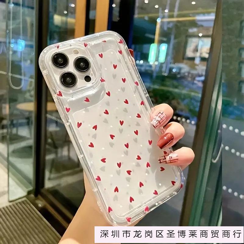 Red little heart is suitable for Apple 16pro mobile phone case 15pro Europe and America 14 personality 13 airbag 12 transparent 11 explosion