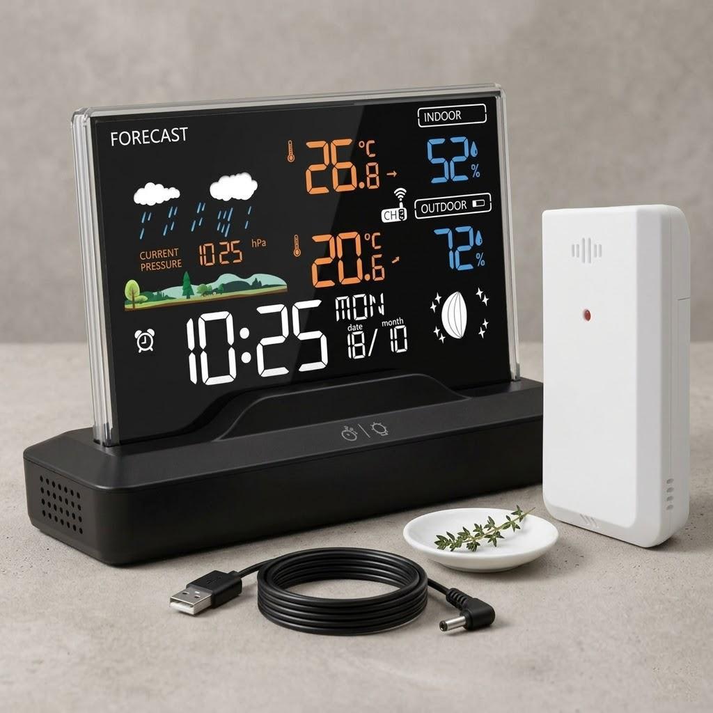 Stazione Meteorologica Wireless con Display a Colori Termometro Interno Esterno Igrometro Digitale Barometro Previsioni per Casa Ufficio