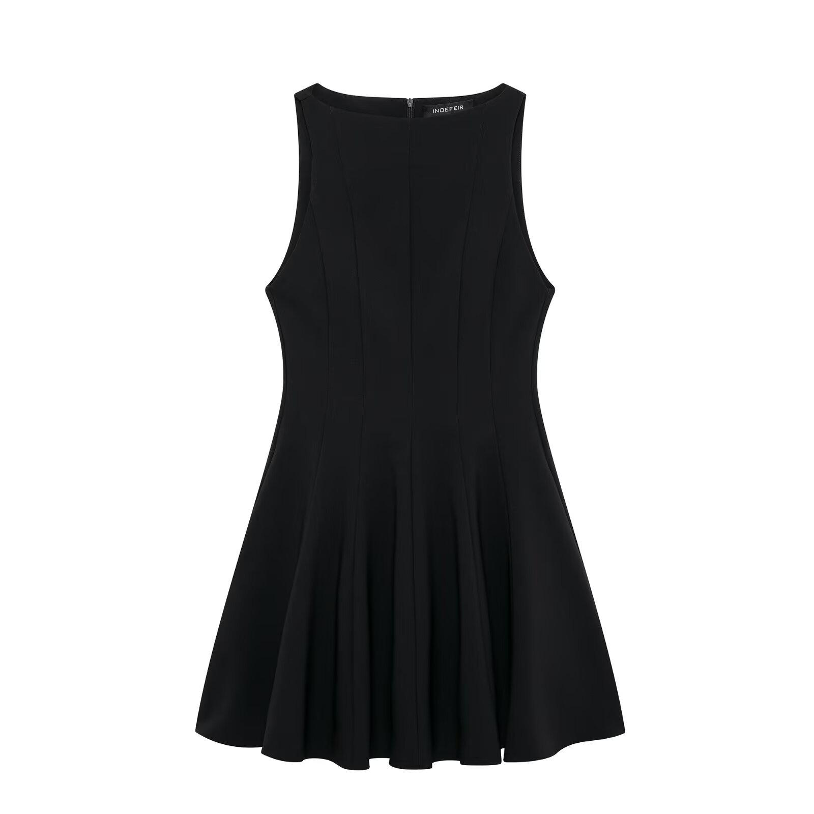 

Европейский и американский стиль женское облегающее мини-платье без рукавов с вырезом лодочкой Small чёрный