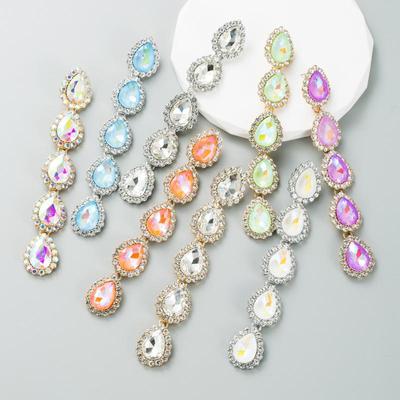 Women's Drop Earrings Alloy Inlaid Colored Rhinestones Long Premium Feel Temperament Earrings