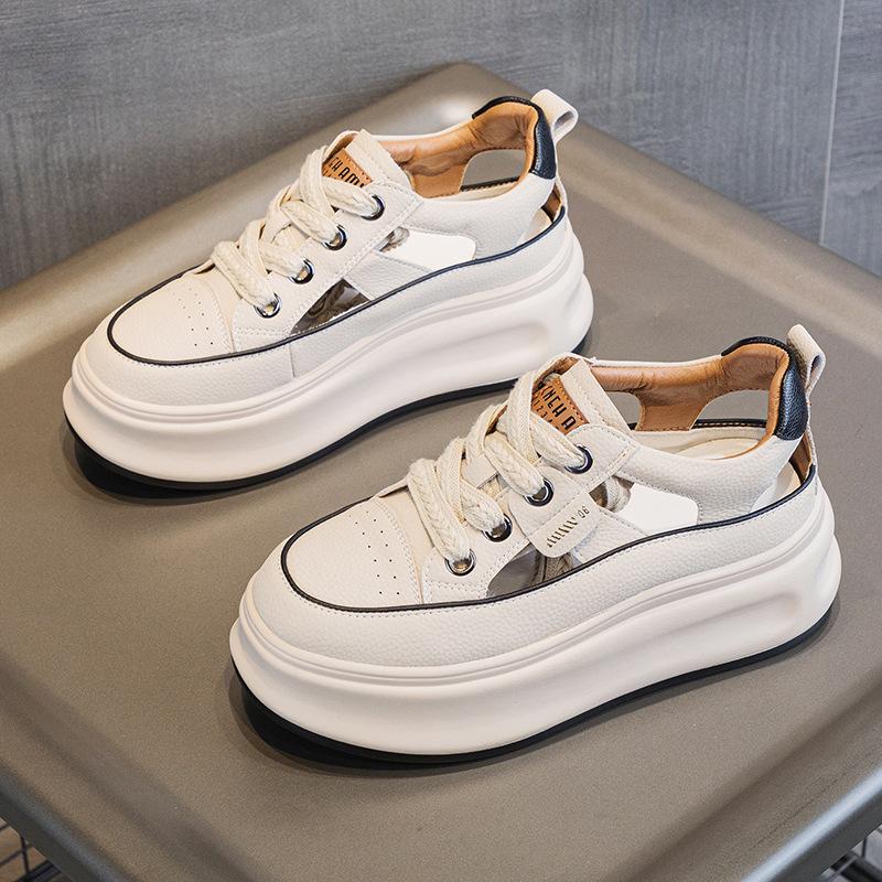 Fashion Summer New Style Women's Shoes Breathable Casual Shoes with Increased Inner Heel Gross Sole Lace Up Design Zapatos De Mujer