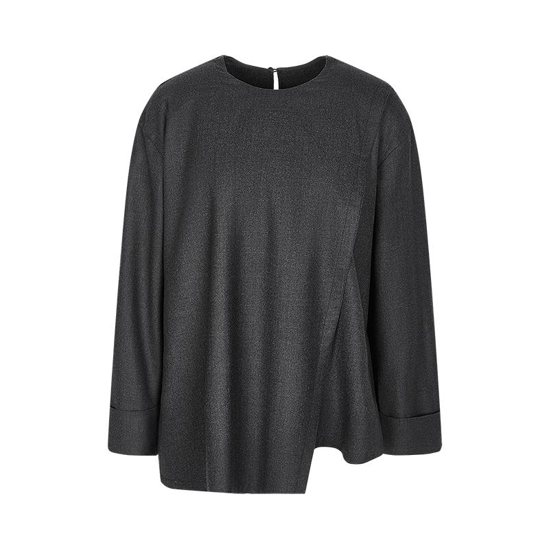 LESS 2025 Autumn H-Type Loose Fit Round Neck 100% Wool Shirt