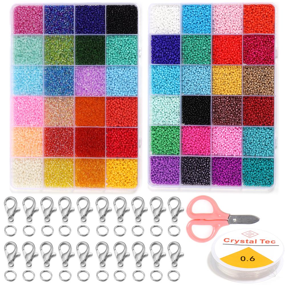 2mm Seed Beads Jewelry Making Kit Glass Pure Rice Beads Set For DIY Art Handmade Bracelets Necklace Ring Earrings Accessories