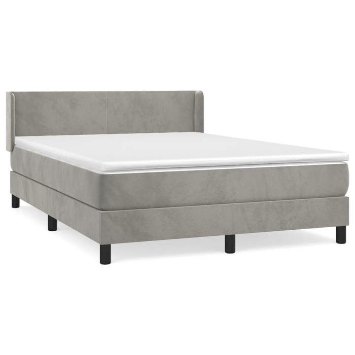 Lit avec sommier et matelas - Maison Exclusive - Velours gris clair - 140x190cm - Tête de lit réglable