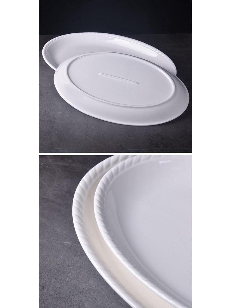 Pure White Oval Ceramic Fish Plate - Extra Large 12/14/16/18 Inch Home Tableware