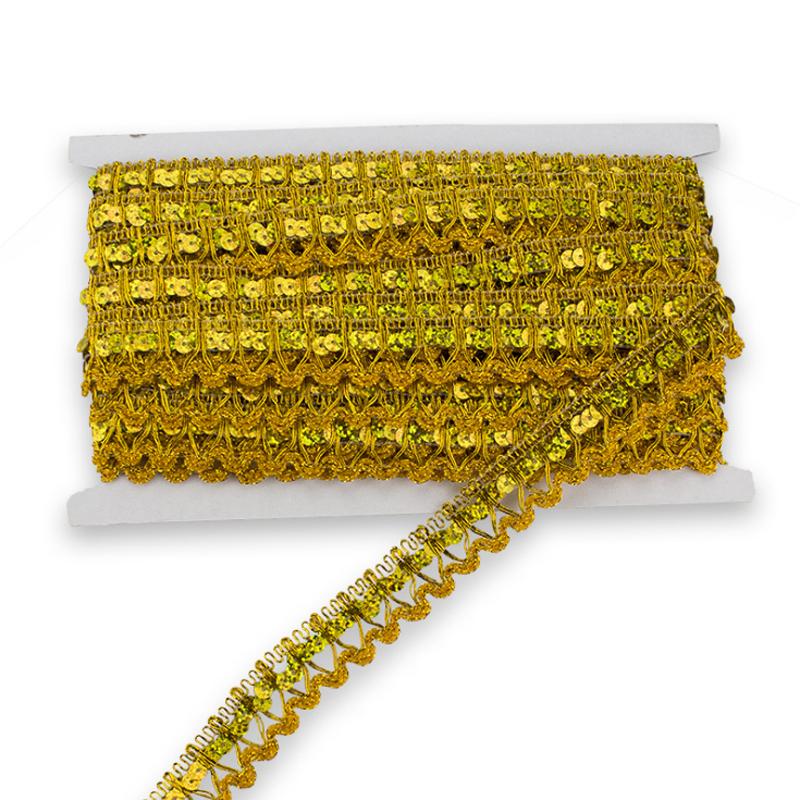 25MM Kostüm Näh Geflochtene Pailletten Spitze Besatz DIY Kleidung Tanzbekleidung Zubehör Dekorativer Pailletten Gold Stoffbesatz