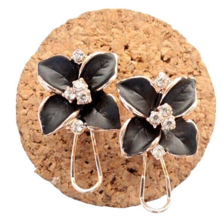Korean Camellia Earrings: Royal Blue, Three-Dimensional Frosted Clips for Women