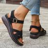Summer New Women's Wedge Sandals Floral Flat Open-Toe Sandals with Buckle Straps for Outdoor Wear