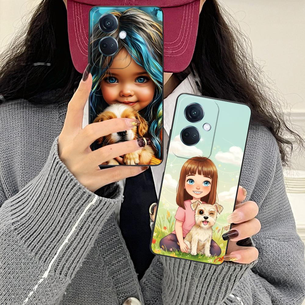 Girl Dog Puppy Matte TPU Mobile Phone Case for OPPO Reno 14 13 12 11 10 9 8 7 6 5 F T Pro 5G Colorful Printing Cover