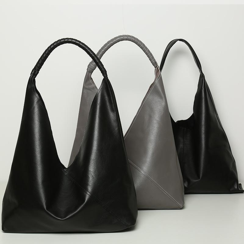 First Layer Cowhide Single Shoulder Female Tote Female Mother Bag Large Capacity Bucket Simple Leather Mobile Phone Bag Female Bag