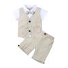 Boys' British Style Summer Suit: Short-Sleeve Cotton Shirt, Shorts & Bow Tie Two-Piece Set