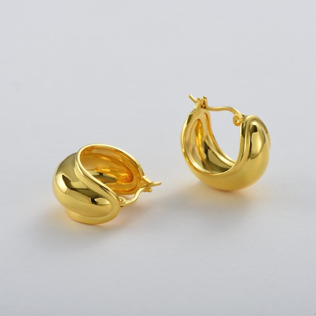 Premium Metal Copper Plated 18K Real Gold Concave-Convex Ring Ear Buckle 925 Silver Needle Fashion Simple Temperament Earrings Women