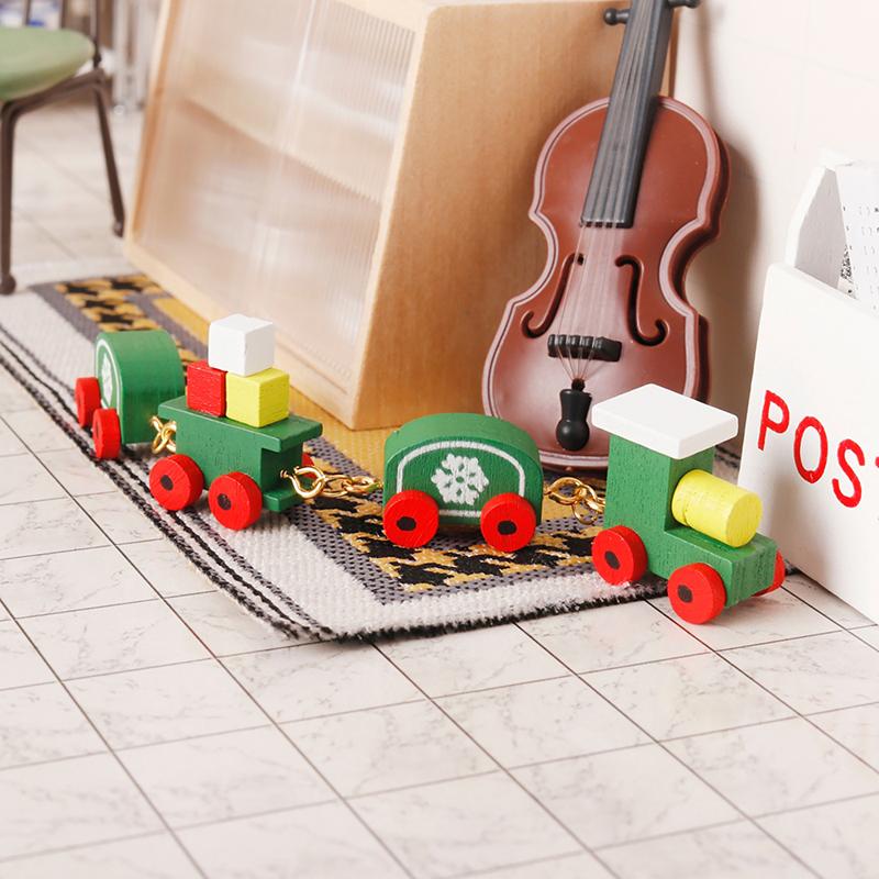 1:12 Dollhouse Miniature Train Christmas Snowflake Small Train Model Carriages Toy Kids Pretend Play Toy Doll House Accessories