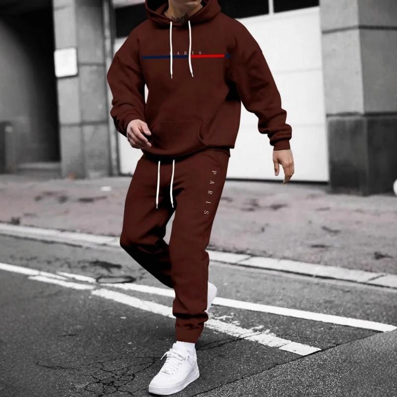 Mens Hooded Oversized Cotton Sweatshirt Set Long Sleeve Top Pants Fall Casual Sportswear