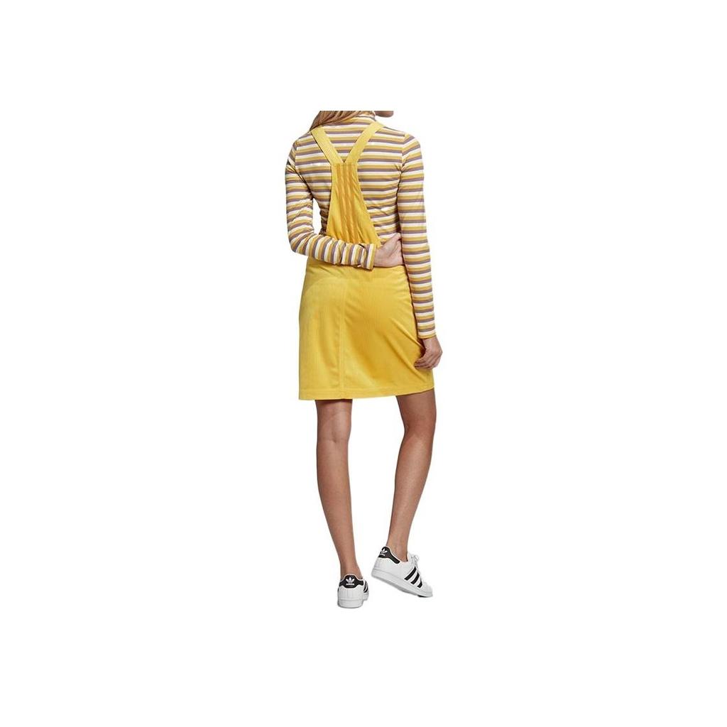 Adidas Solid Color Corduroy Brand Logo Letter Embroidery Strapless Dress Women Dresses Yellow GU2994