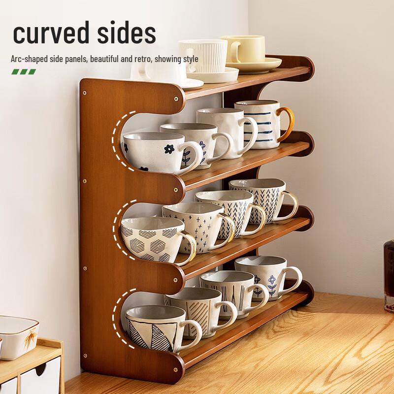 Bamboo Dustproof 4-Tier Cup Organizer Rack