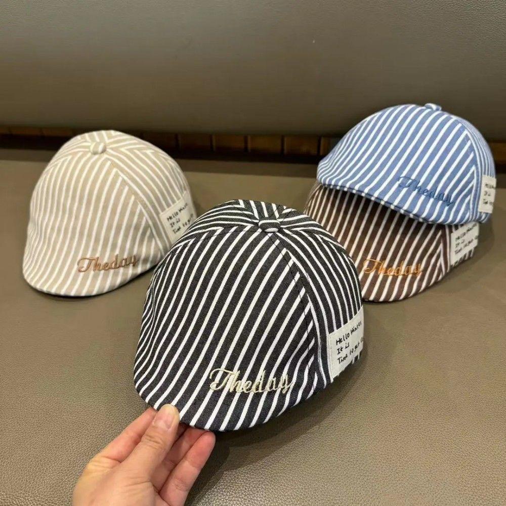 Toddler Boy Striped Beret Cap Adjustable Sun Visor Hat Stylish Casual Newsboy Cap For Spring Autumn Kids Wear