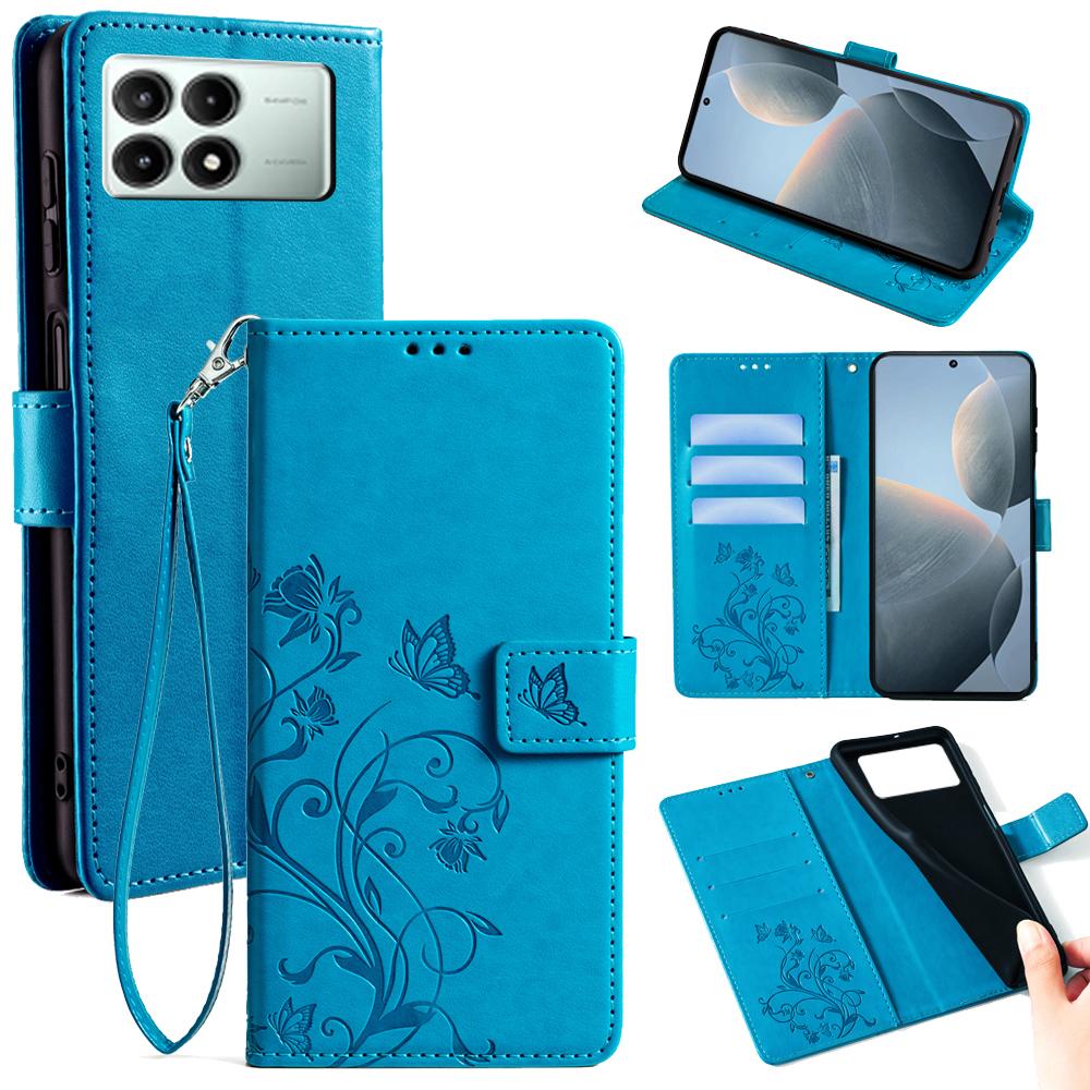 Für Xiaomi Redmi K70E 5G/Poco X6 Pro 5G Hülle Schmetterling Blume PU Leder Handtasche Handyhülle