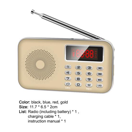 Y-619 Digital Radio LED Display Noise Cancelling PW-cut Memory 2 Inch 3W USB/TF/AUX Mini MP3 Player for the Aged