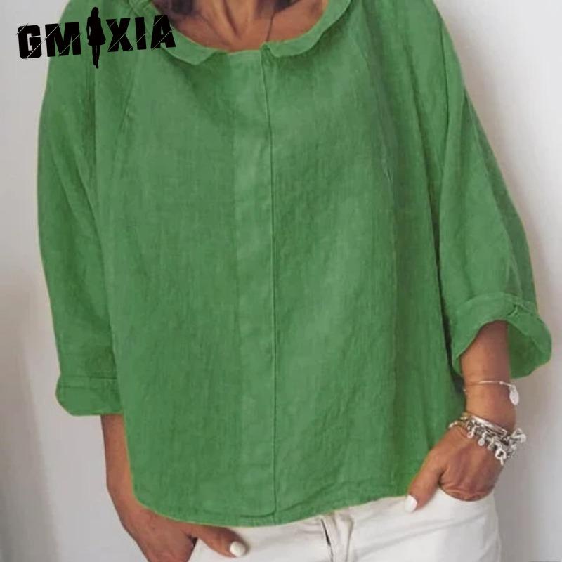 

GMXIA Женские модные повседневные однотонные блузки и рубашки с длинным рукавом с принтом XXXXXL зелёный