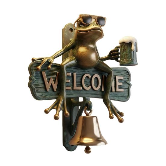 Beer Drinking Frog Welcome Doorbell Sitting Sunglasses Frog Door Bell Home Office Entrance Decorative Bell Animal Lovers Gift