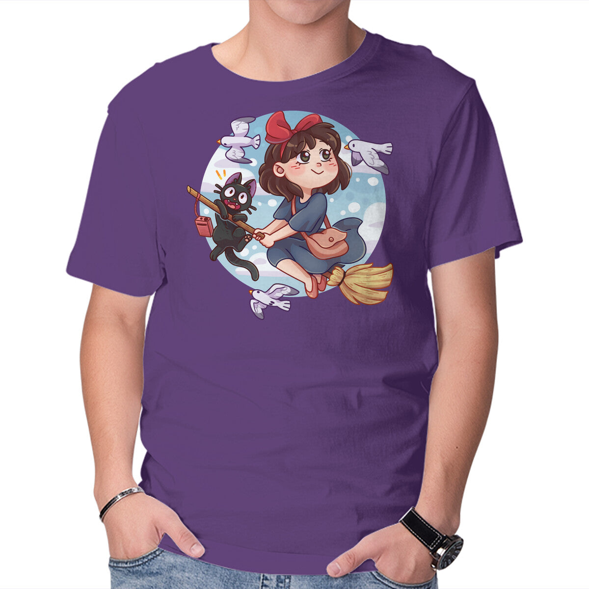 Unisex Crew Neck T-Shirt Kiki And Jiji Graphic Short Sleeve Casual Tee XS