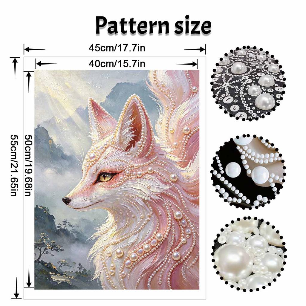 Framed Pearl Bead Painting Kit Fantasy Pink Fox Design DIY Shiny Canvas Art Creative Craft for Desk Decor Gift Items for Home Decoration