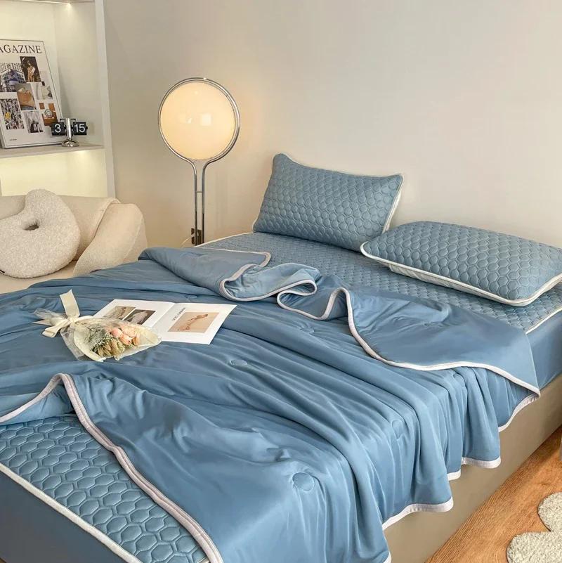 

Solid color cool latex cool mat mattress cover, summer quilt four piece set with pillowcase 0.9 three-piece set