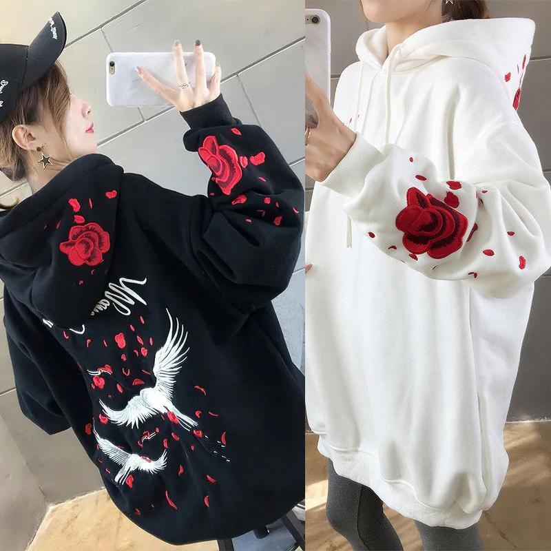 Hanorac cu glugă cu broderie de toamnă Hanorac pentru femei, haină largi, hanorac Îmbrăcăminte de îmbrăcăminte Hanorace Topuri Haine Topuri cu glugă Hanorace elegante pentru femei