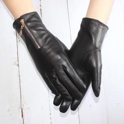 New Touch Screen Women's Sheepskin Gloves Leather Fleece Lined Fashion Zipper Warm Autumn and Winter Outdoor Driving Gloves