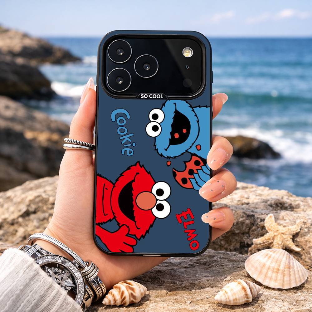 C-Cookie-M-Monster Funny Phone Case For iPhone17,16,15,14,13,12,11,Pro,MAX Gray Matte Silicone Black Cover