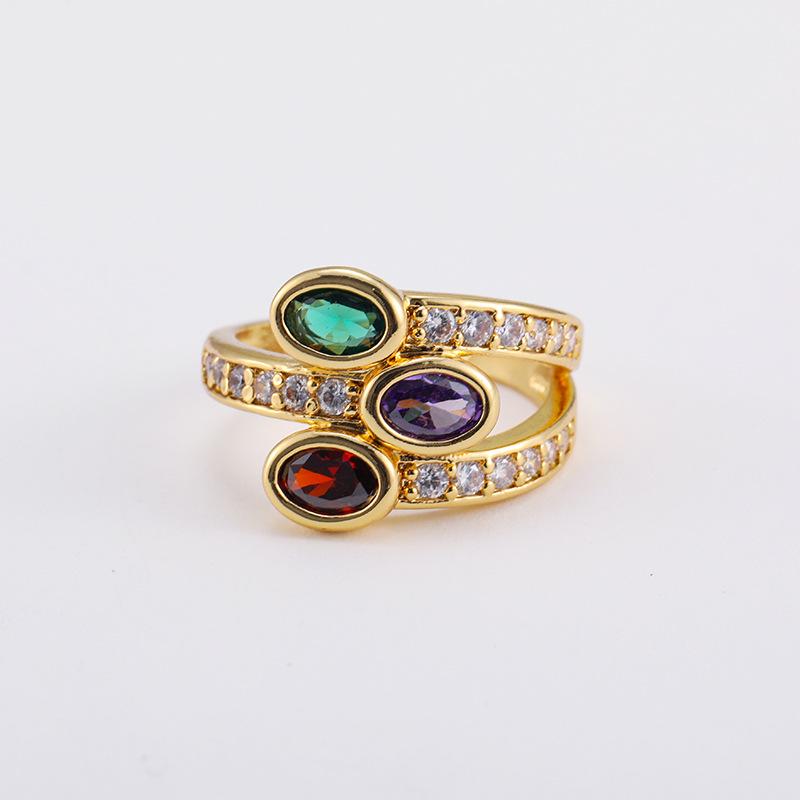 Copper-Plated Gold-Tone Zircon Gem Vintage Adjustable Women's Ring