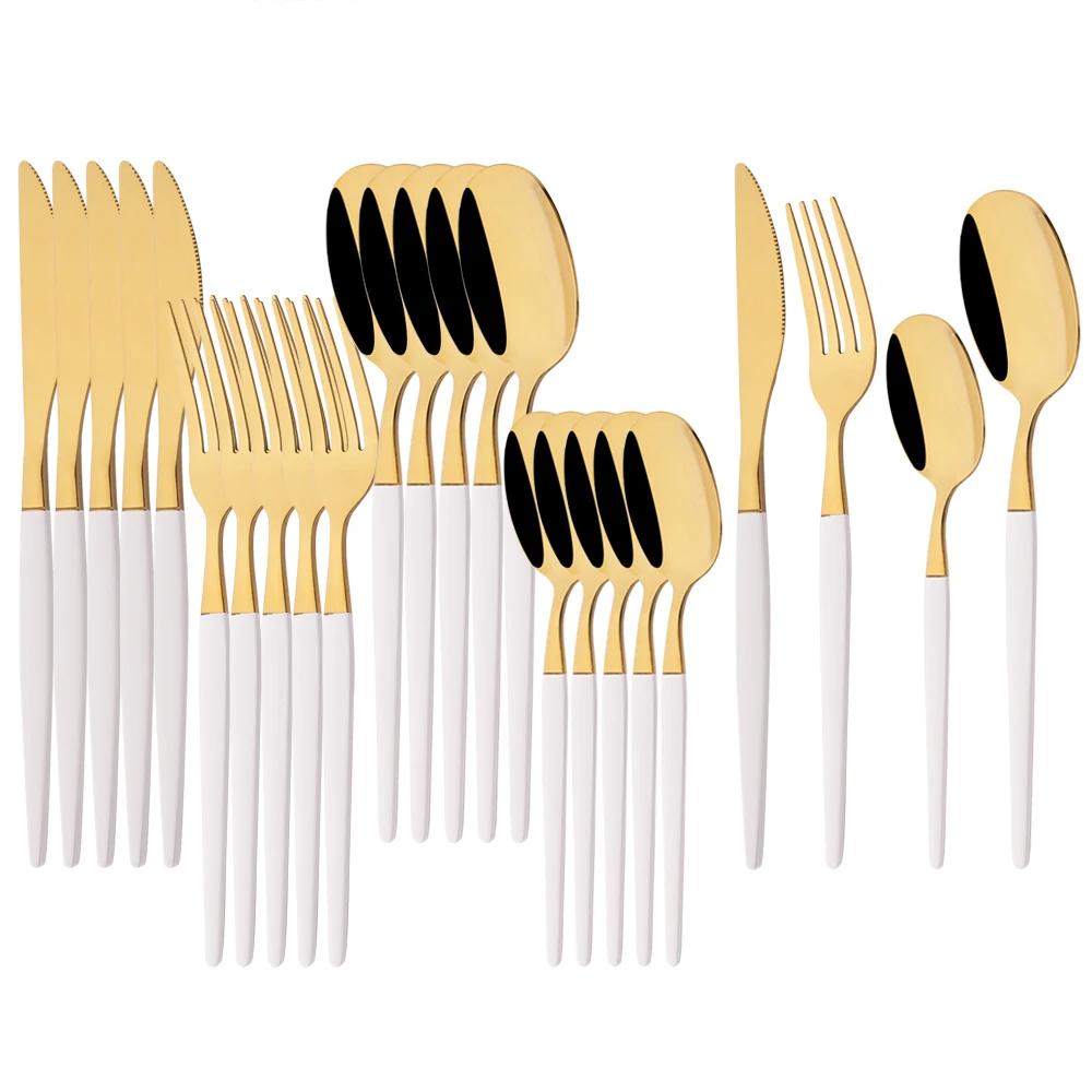 24Pcs Black Dinnerware Set Stainless Steel Tableware Knife Fork Coffee Spoon Teaspoons Cutlery Set Party Kitchen Flatware