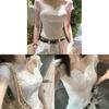 Camiseta con Lazo de Mariposa de Encaje Verano Mujer Blanca Oversize Diseñador Algodón