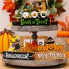 2Pcs Creative Halloween Gnomes Pumpkin Witch Figurines Wooden Block Table Sign For Festives Home Shelf Tiered Tray Decors
