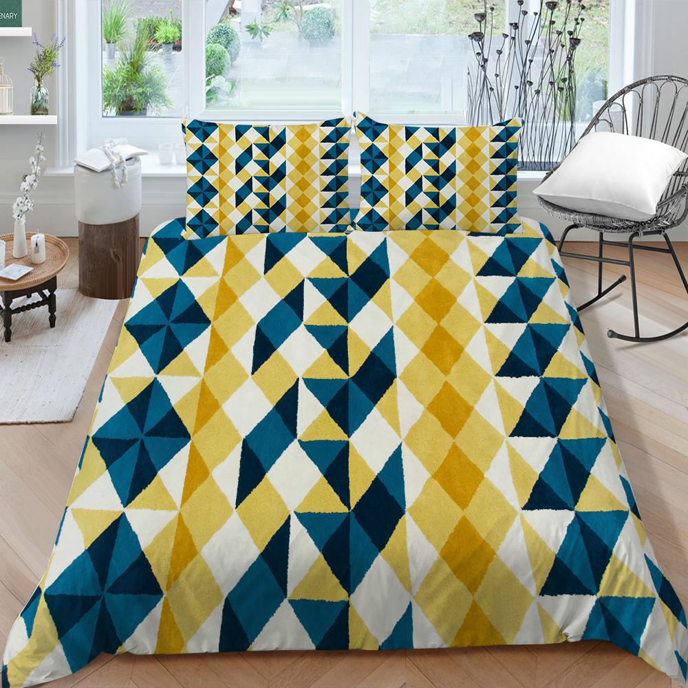 3D Family Bedding Single Double Bed Full Size Vintage Graphic Printed Bedding Geometric Pattern Pillowcase and Quilt Cover Washable Home Decoration
