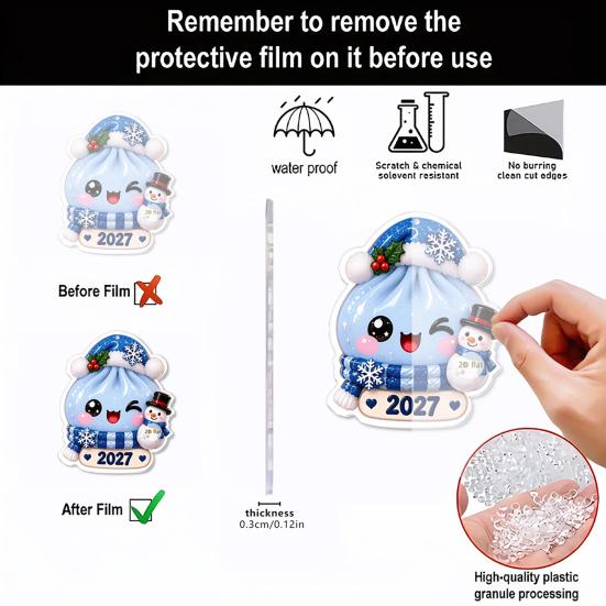 Holiday Gift for Kids 2027 Christmas Bun Ornament, 2D Flat Acrylic Steamed Pendant Small Tags with Hanging String Tree Door Bag, Atmosphere Decoration