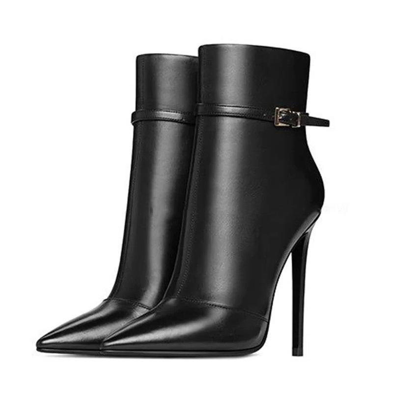 New Pointed Stiletto Extra-High Heel, Side-Opening Zipper Metal Fastener, Runway Plus-Size Women'S Boots, Ankle Boots