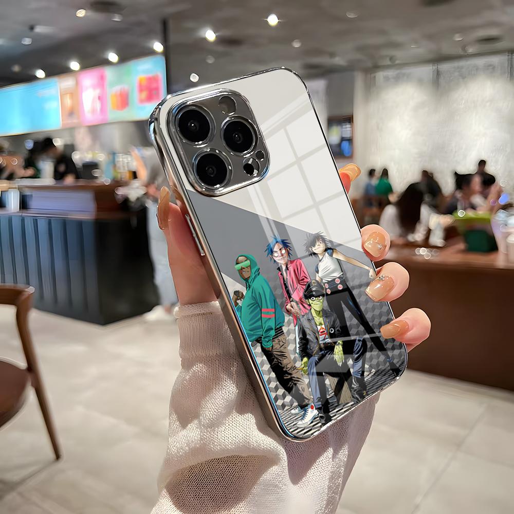 Gorillaz Band Anime Phone Case For IPhone 17 Pro Max 15 Pro 16 14 Plus 12 13 Mini 11 Pro Shockproof Electroplated Glass Cover