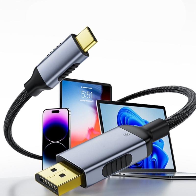 USB C To DP Adapter Cable 8K60Hz Compatible for Window System Devices 12Bit Color Depth USB C To DP Display Cable