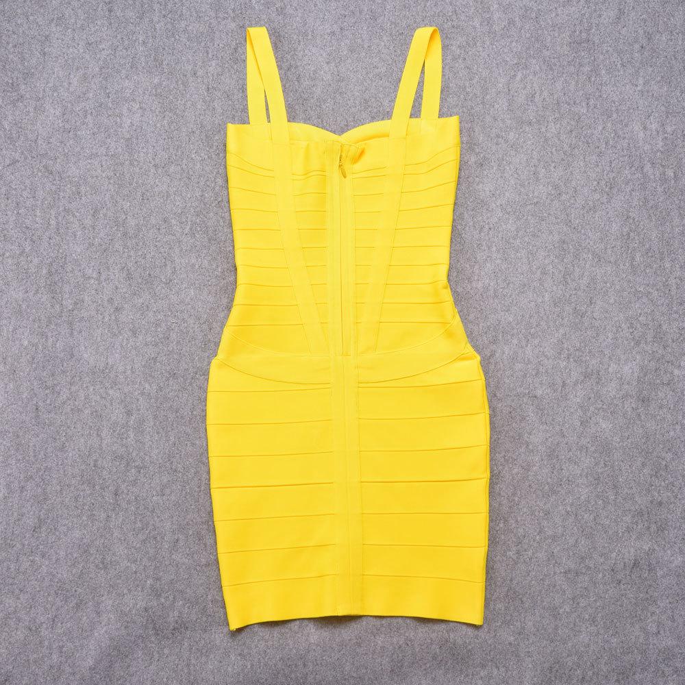 Yellow Striped Spaghetti Strap Bodycon Dress with Waist-Cinching