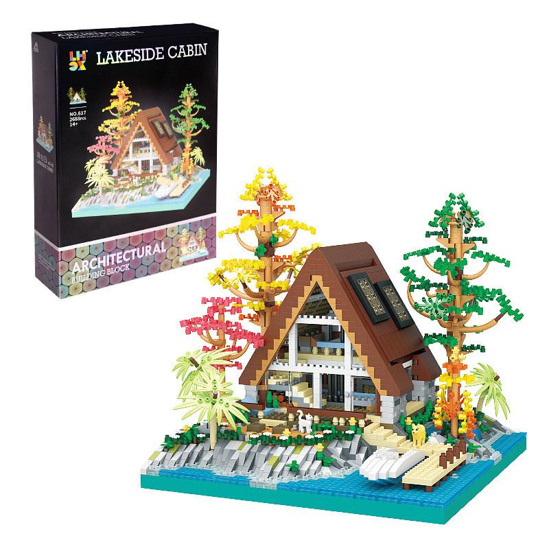 Center Lake Creative Wooden House Scene Assembly Building Block Model Toy Gift