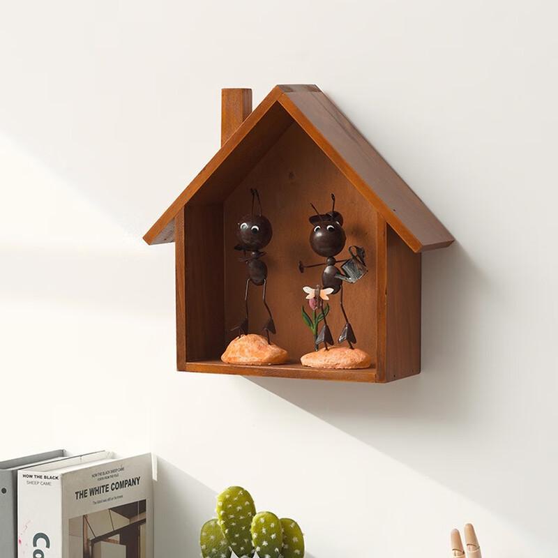 Miling Vintage Wooden Small House Wall Shelf