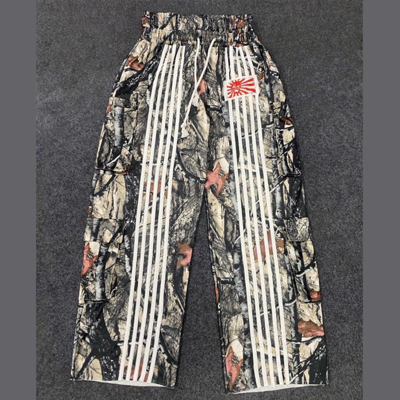 

Європейські та американські ретро хай-стріт штани з подвійною талією в смужку вільного широкого крою S камуфляжний