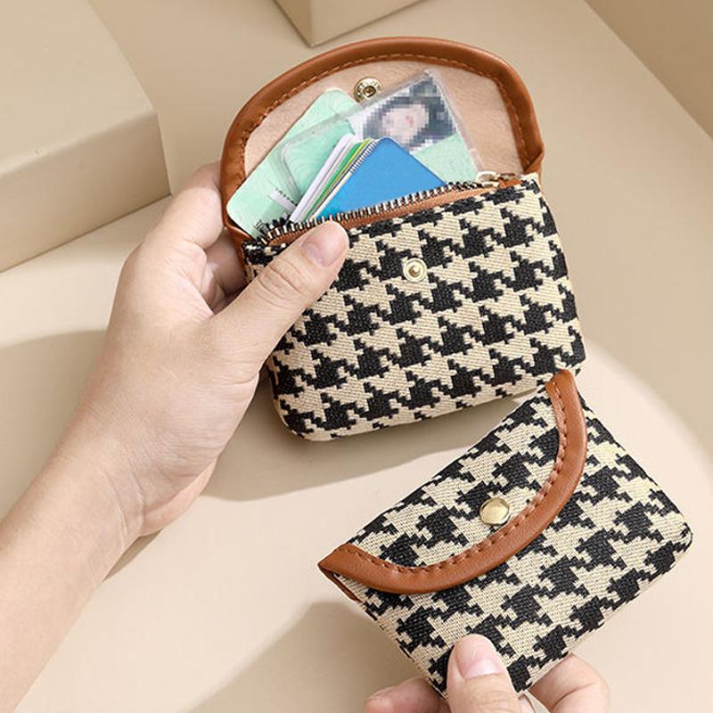 Mini Square Plaid Canvas Lipstick Makeup Bag Plaid Coin Wallet Large Capacity Storage Bag