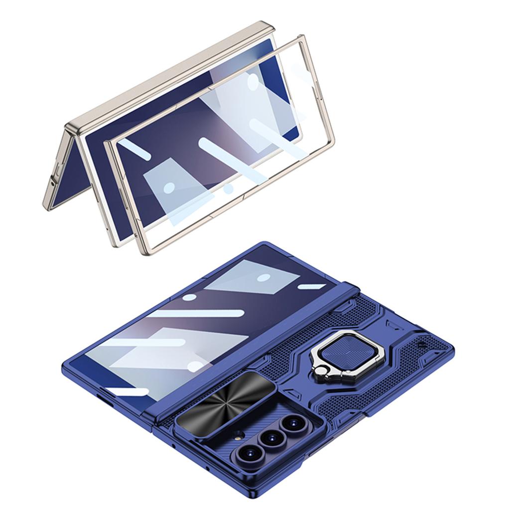 Suitable for Samsung ZFold7 Mobile Phone Case Folding Screen Shell Film Protective Case Magnetic Finger Ring Bracket Diamond Push Window Lanyard