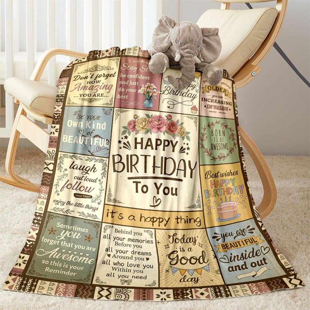 Happy Birthday Wishes Blanket Warmthful Decor Perfect for Couch Sofa Chair All-Season Use Modern Ideal Gift For Birthday Valentine'S Day