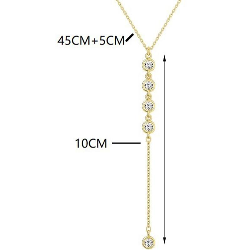 Y2K Simple Zircon Long Tassel Chain Necklaces for Women Metal Geometric Bead Choker Necklace Women's Jewelry